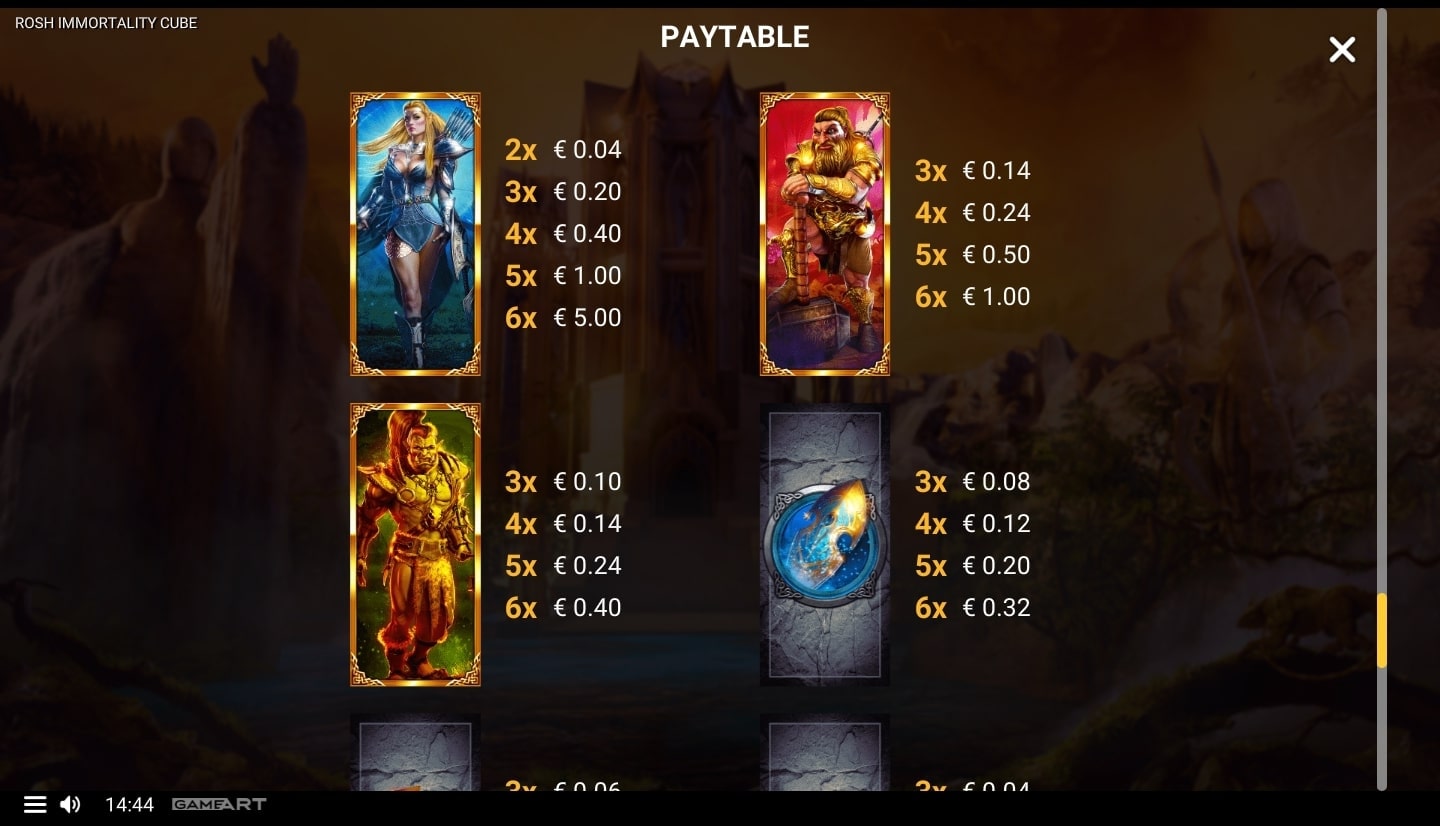 rosh immortality paytable